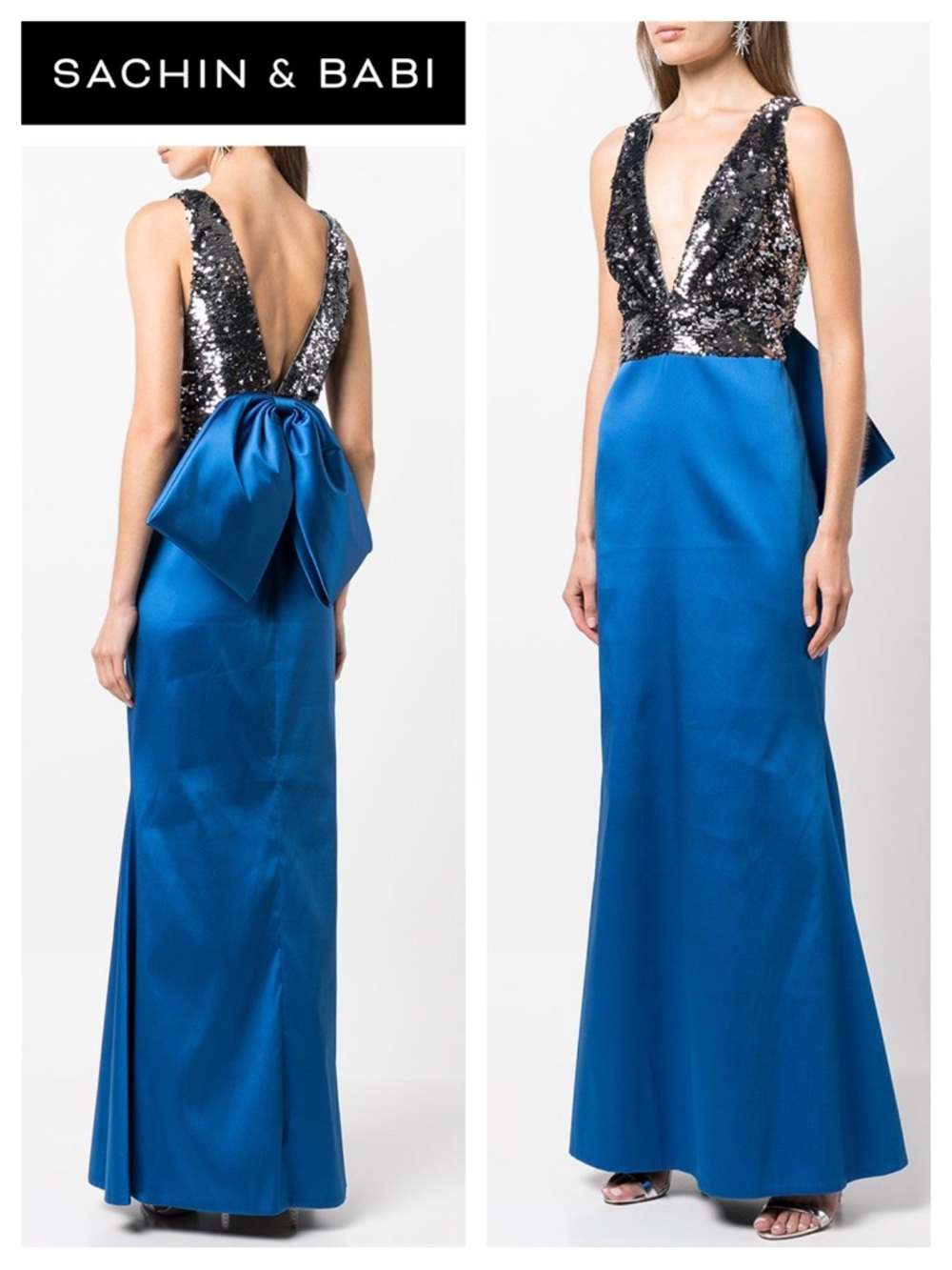 SACHIN & BABI Topanga Bow Sequin Embellished Gown